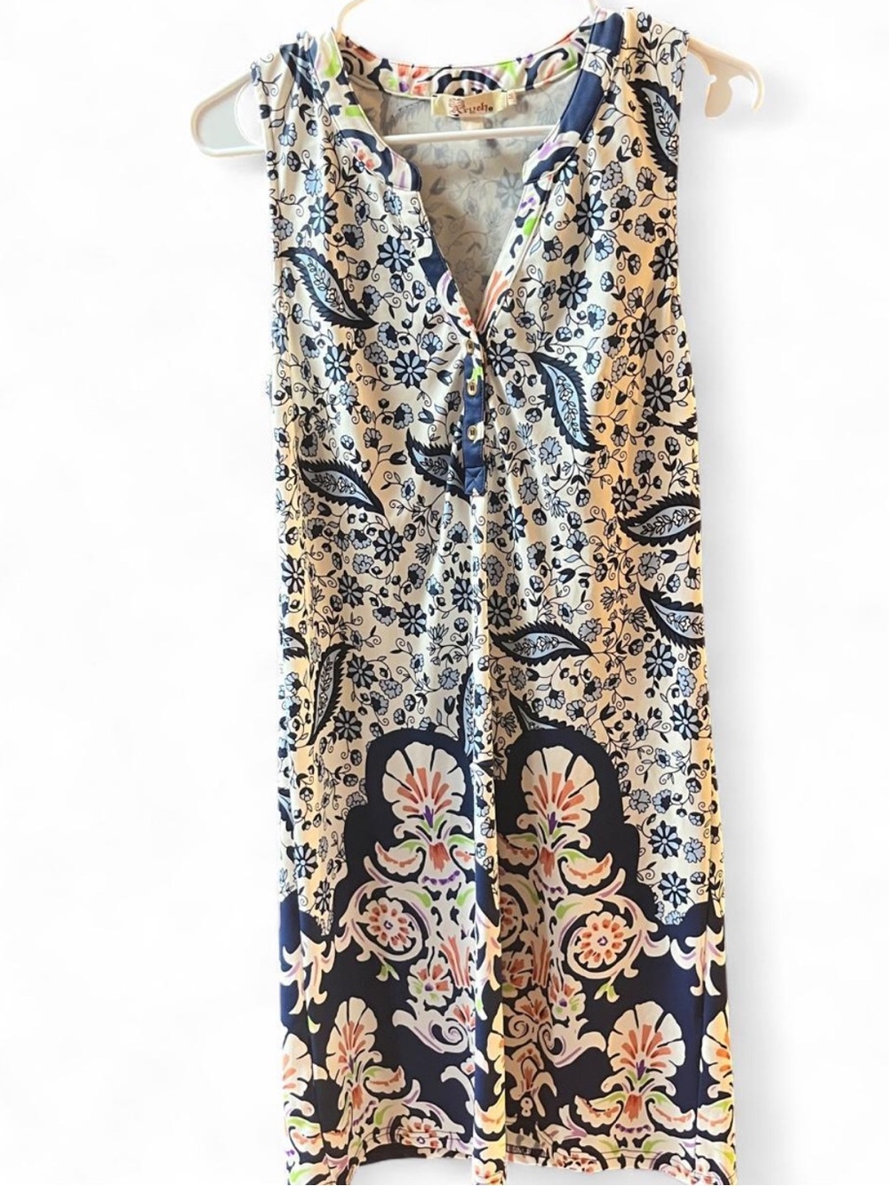Aryeh Anthropologie Boho Floral Paisley Sleeveless Shift Tunic Dress Medium M